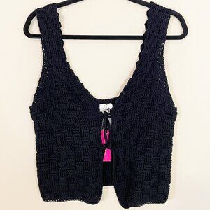 Tach New Handknitted Sleeveless Tie Front Crop Cardigan Top XL